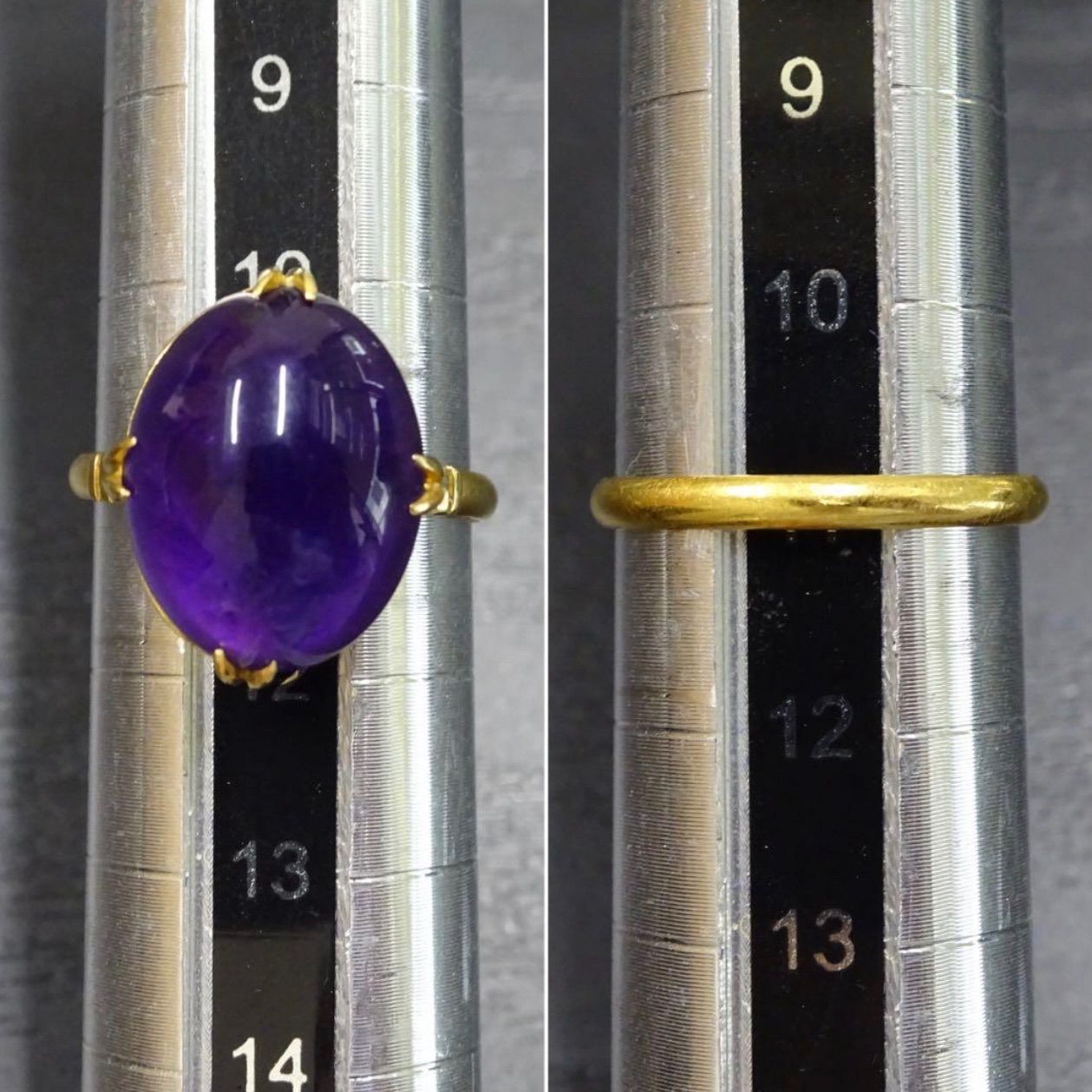 18金 K18 ゴールド GOLD 750 天然アメジスト 16.1×12.7mm ヴィンテージ 