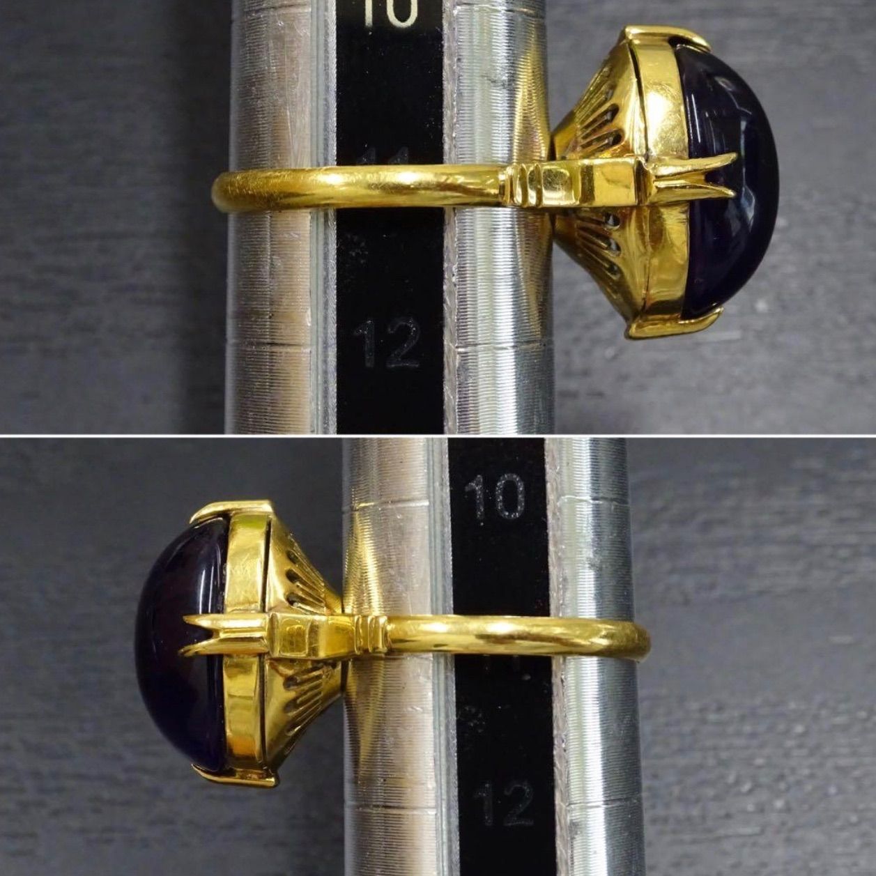 18金 K18 ゴールド GOLD 750 天然アメジスト 16.1×12.7mm ヴィンテージ 