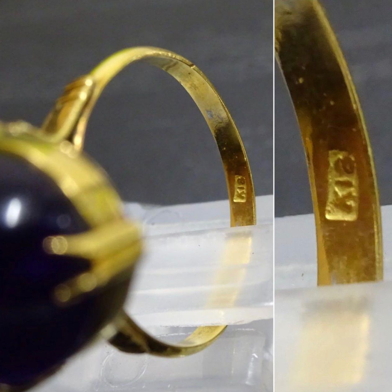18金 K18 ゴールド GOLD 750 天然アメジスト 16.1×12.7mm ヴィンテージ 
