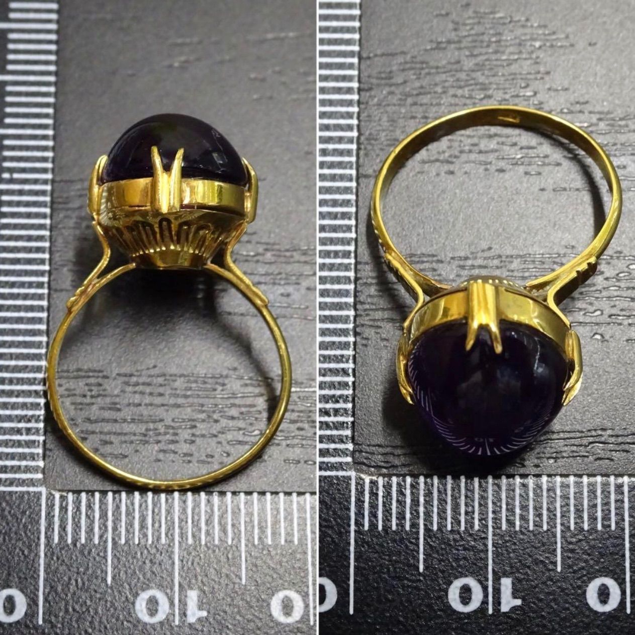 18金 K18 ゴールド GOLD 750 天然アメジスト 16.1×12.7mm ヴィンテージ 
