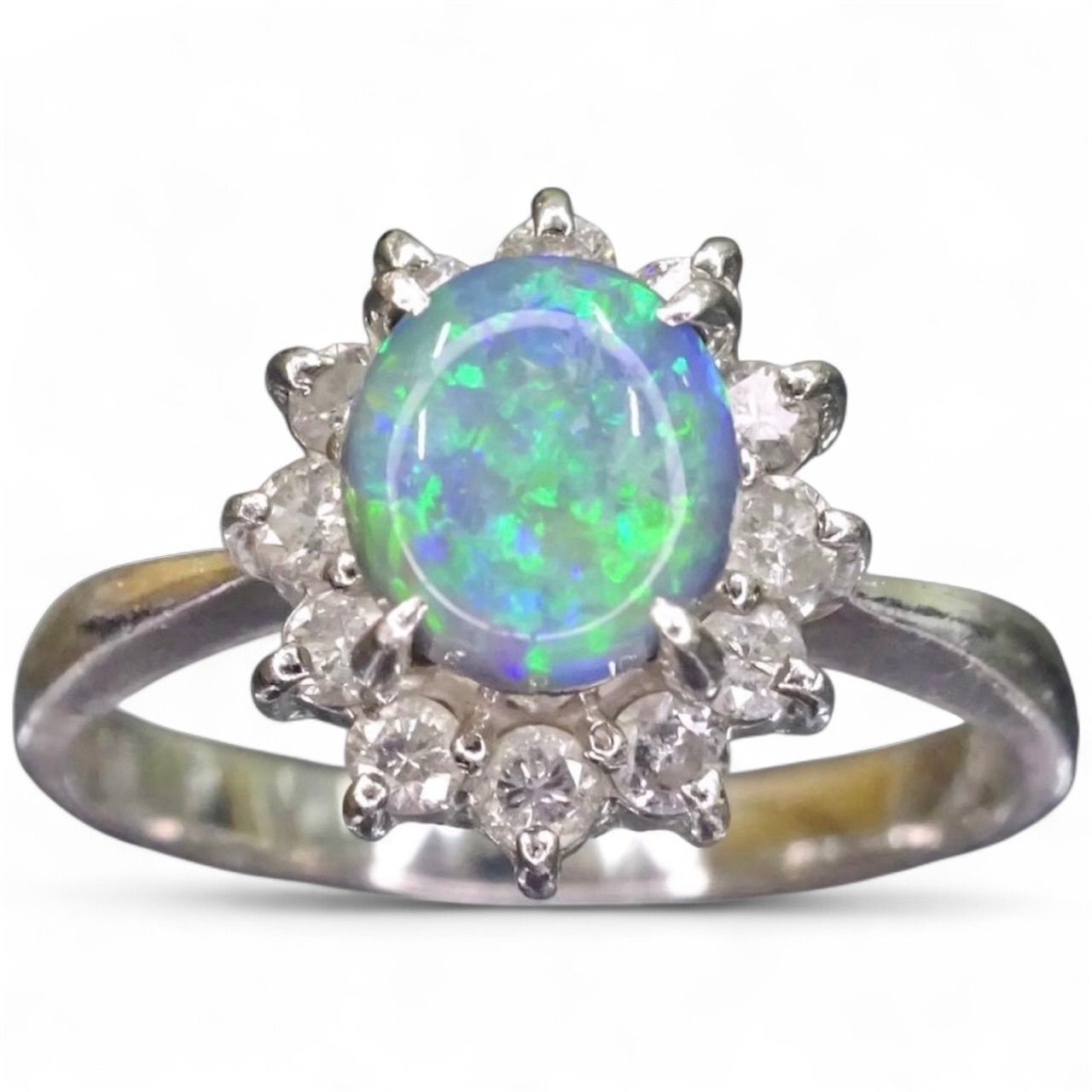 pt900プラチナ天然ブラックオパール0.89天然ダイヤモンド0.4リング11号