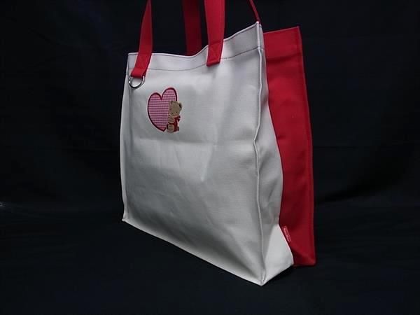 ■新品■未使用■ familiar ファミリア キャンバス トートバッグ ハンドバッグ 肩掛け レディース アイボリー系×レッド系 FP5856 □新品□未使用□ familiar ファミリア キャンバス トートバッグ