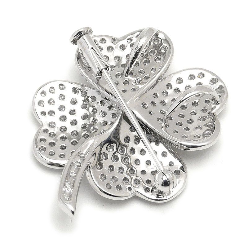 クローバーモチーフブローチ K18WG ダイヤモンド2.57ct ペンダント兼用