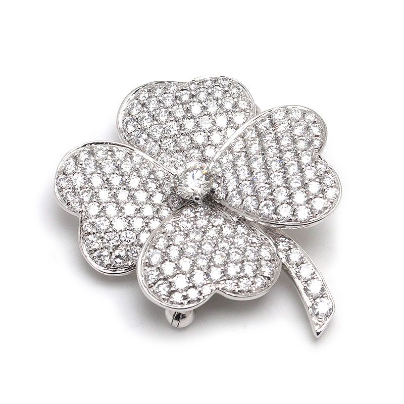 クローバーモチーフブローチ K18WG ダイヤモンド2.57ct ペンダント兼用