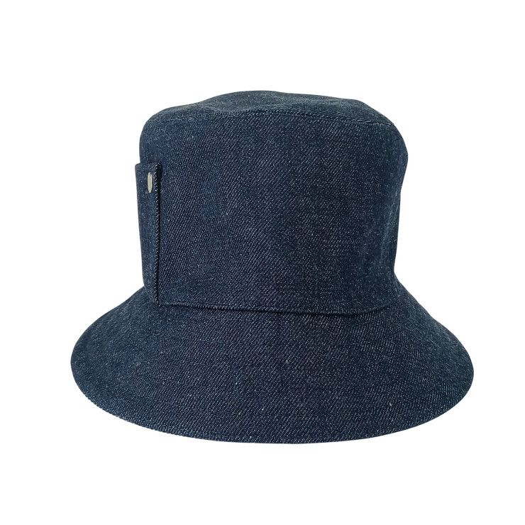 HERMES エルメス 帽子 ハット ≪ヘレン≫ シルキー H232029N インディゴ コットン ユニセックス バケットハット シルバー金具 超