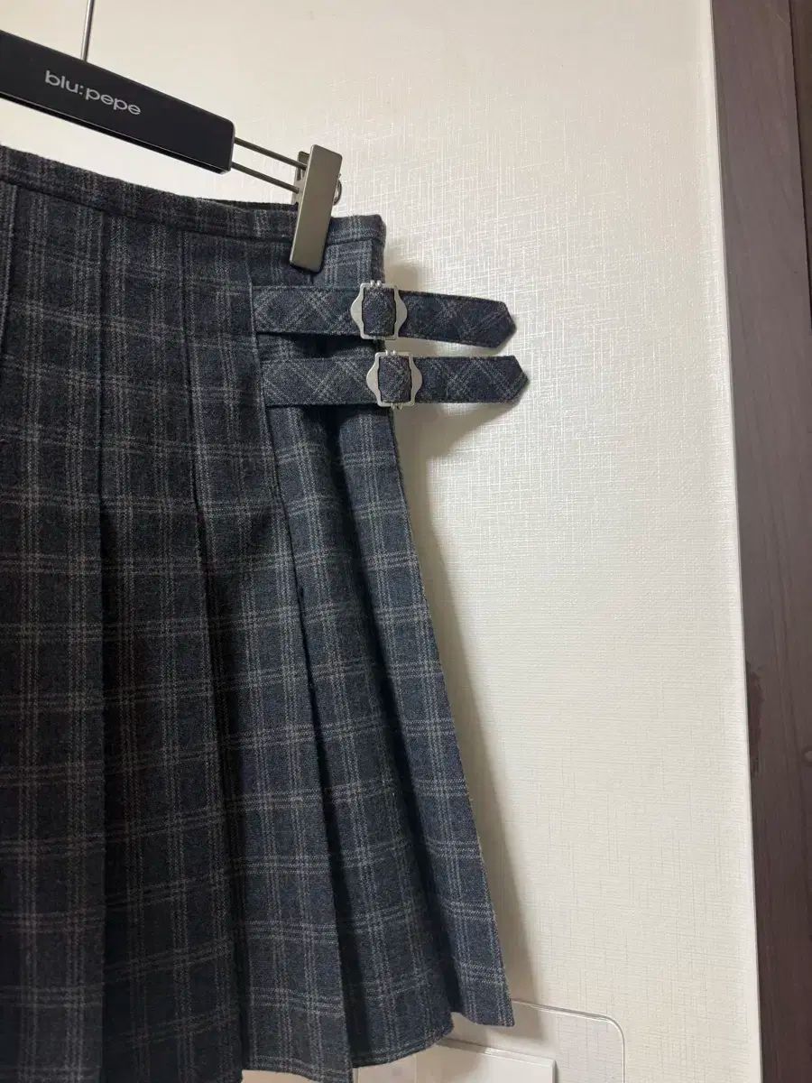 ダンスト バックル プリーツ ミニ チェック スカート グレーチェックM