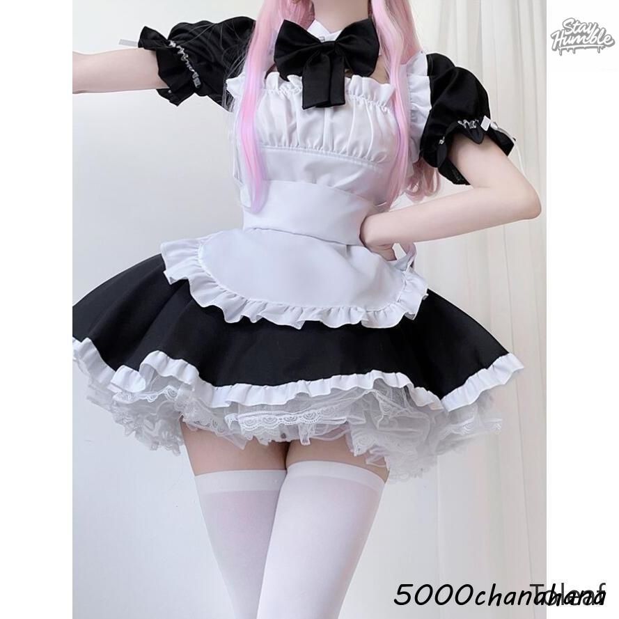 【高品質低価格】 メイド服 コスプレ メイドコスプレ衣装 ショート丈 レディース エプロン リボン 7点セットアップ 大人ロリータワンピース Hallow 妥協のない