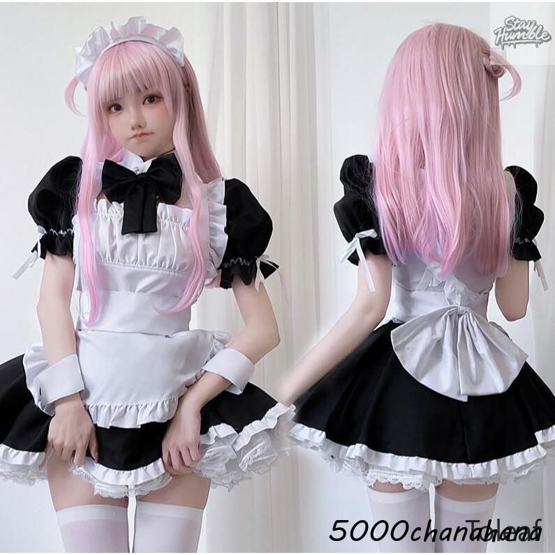 メイド服 コスプレ メイドコスプレ衣装 ショート丈 レディース エプロン リボン 7点セットアップ 大人ロリータワンピース Hallow