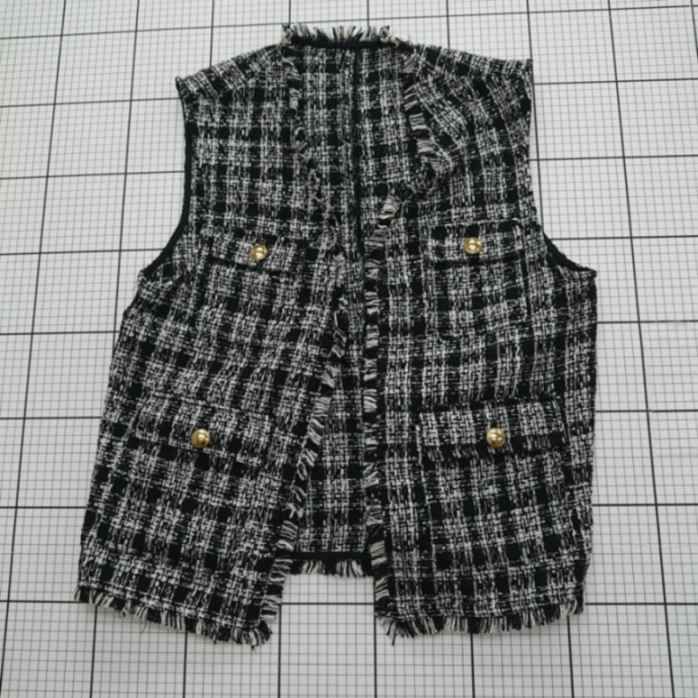 ◇ ⊇ ノーブランド キレイめ ノースリーブ ツイードベスト サイズM