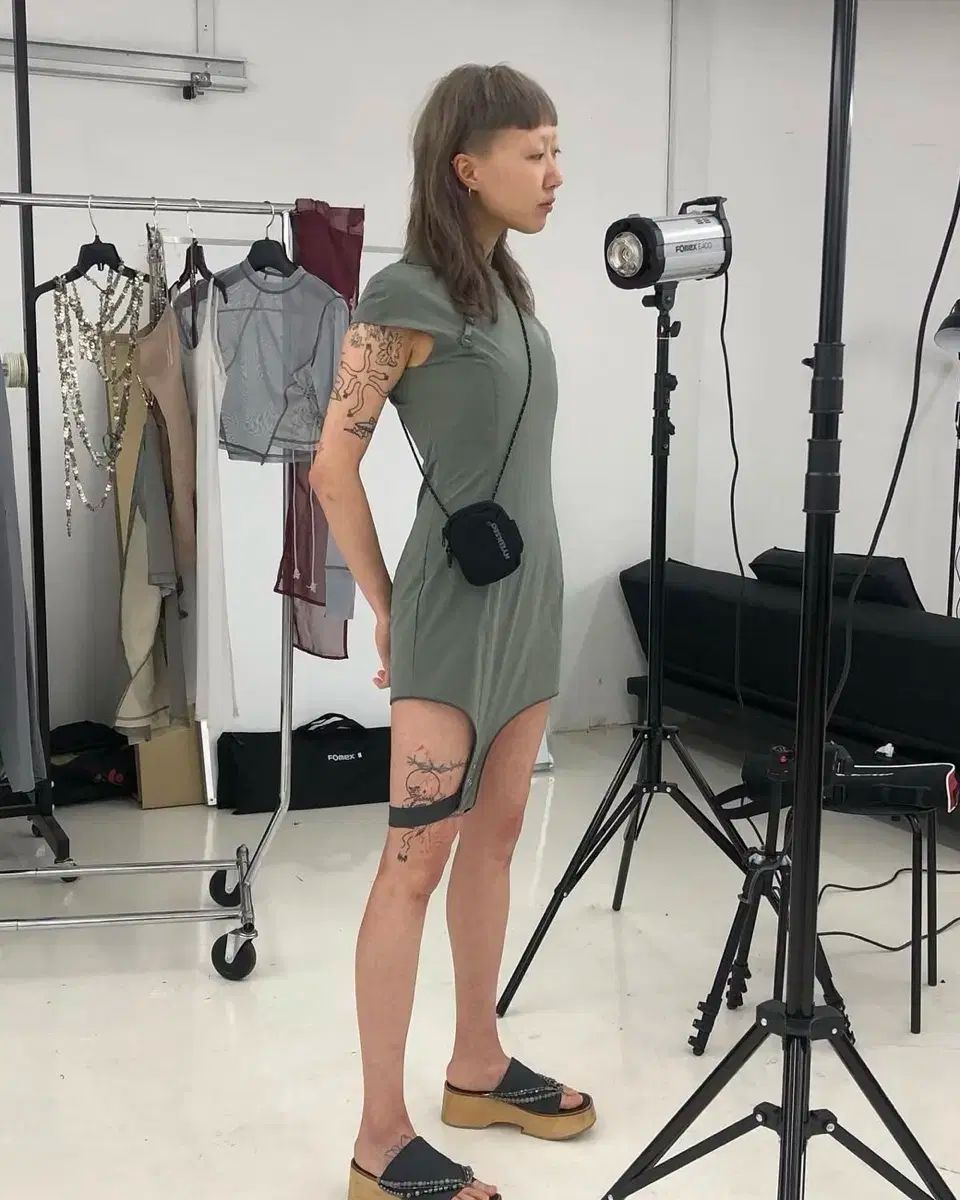 ヘインソ HYEIN SEO チャイナドレス ネック ONE PIECE グレー サイズ ONE ゴープコア