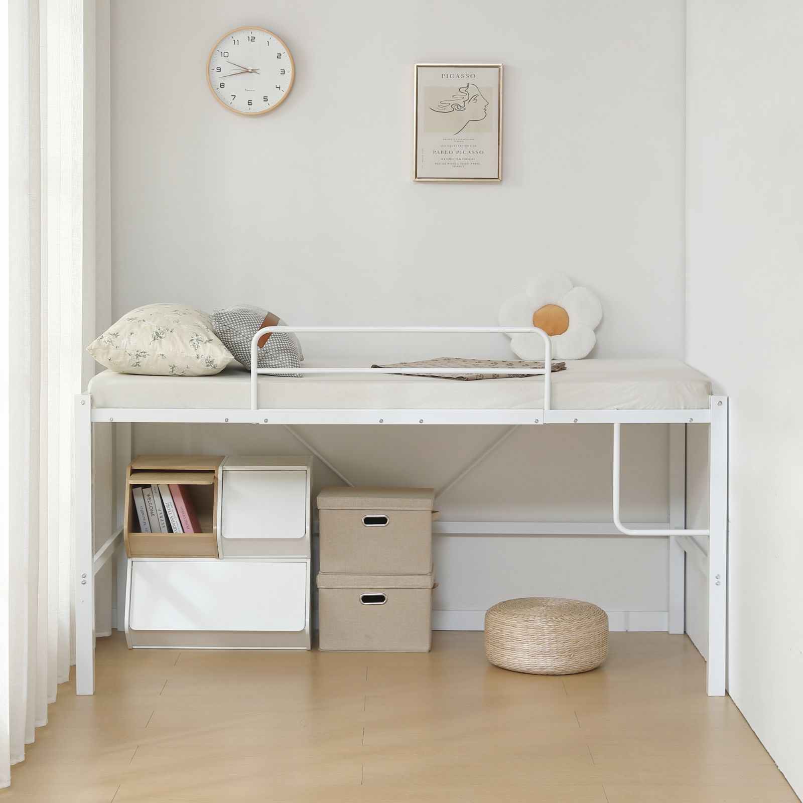 NANAMIロフトベッド シングル｜北欧風スチールフレーム＆耐震設計｜三段階高さ調整