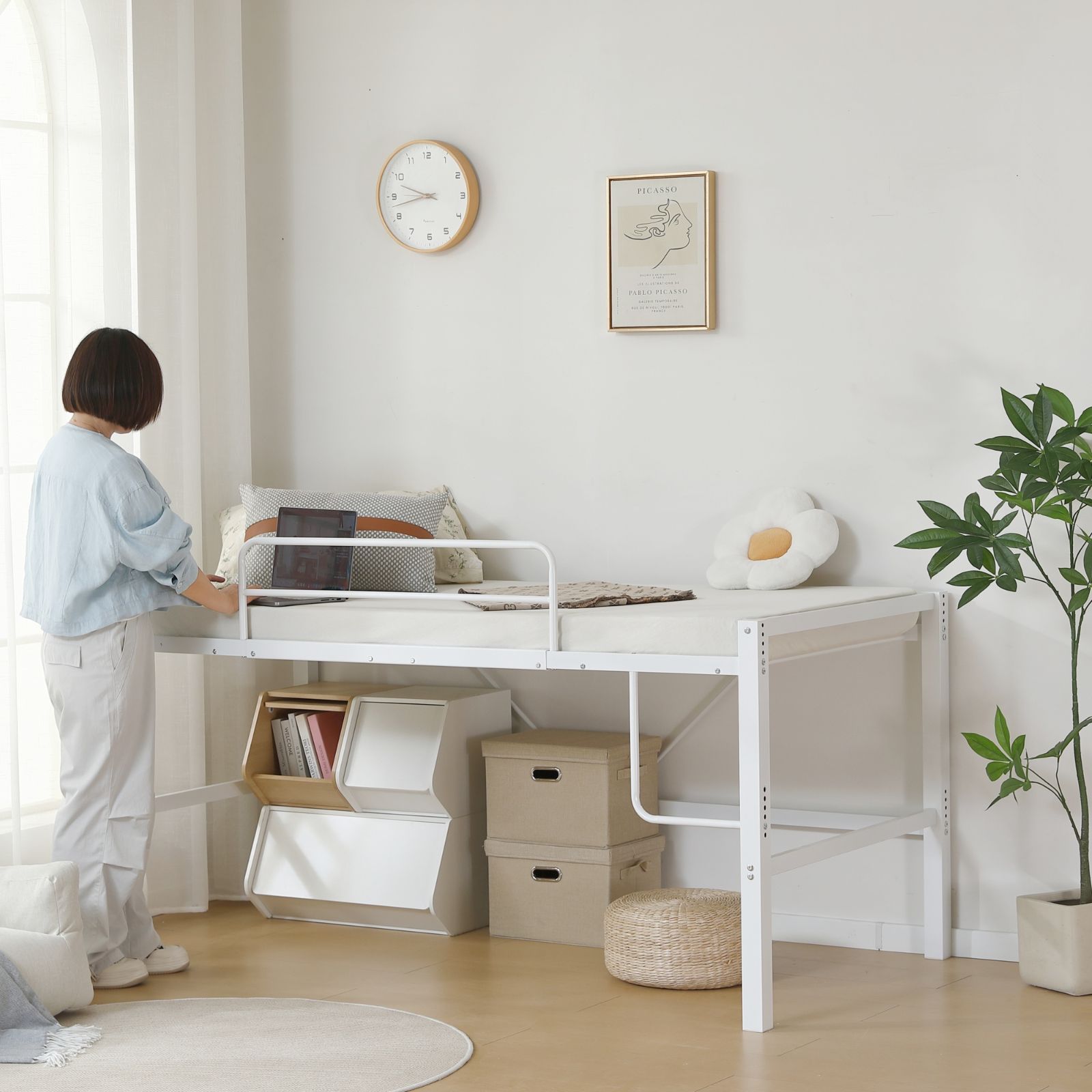 NANAMIロフトベッド シングル｜北欧風スチールフレーム＆耐震設計｜三段階高さ調整