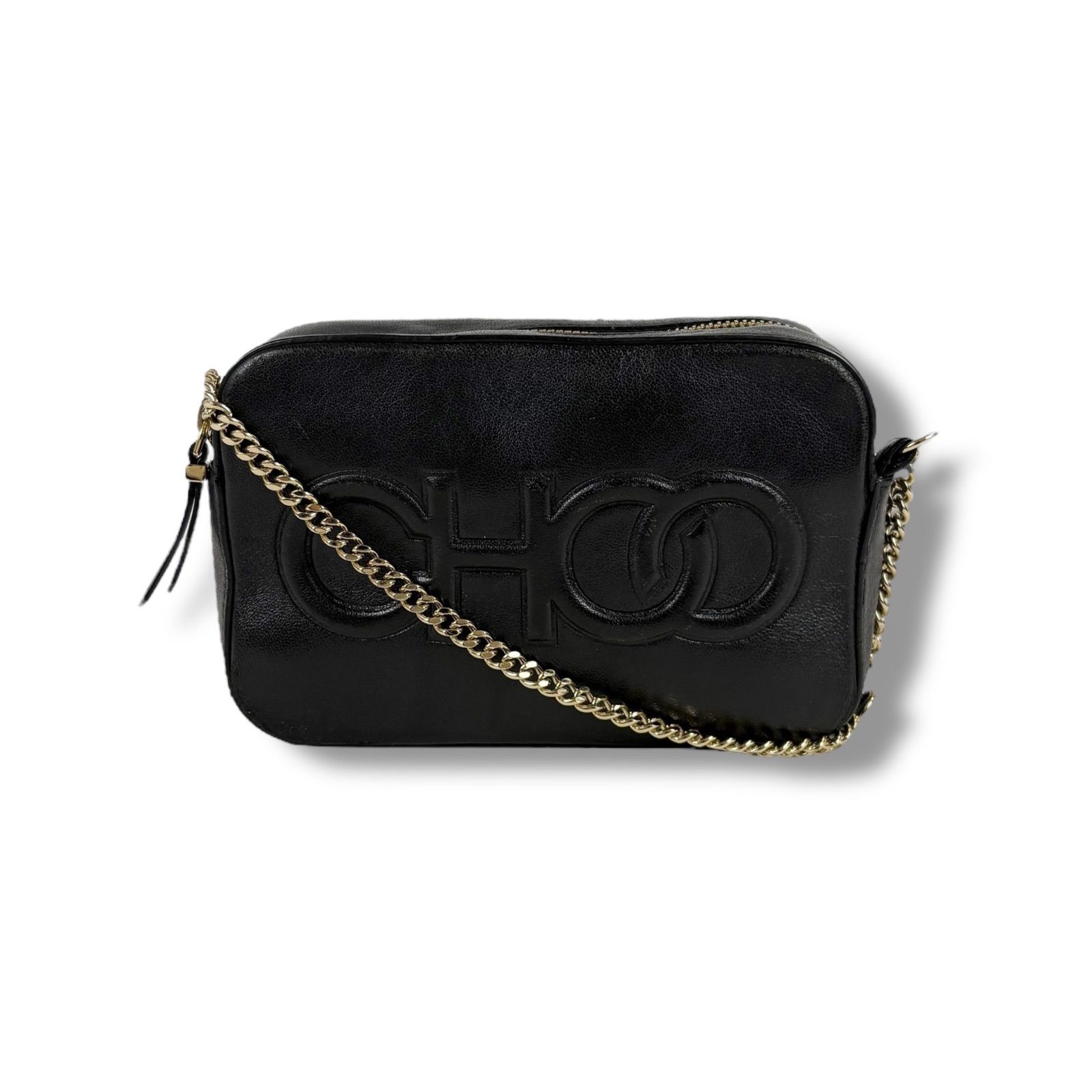 ジミーチュウ JimmyChoo エンボスロゴ カメラバッグ チェーンショルダーバッグ ブラック 黒 レザー ポシェット