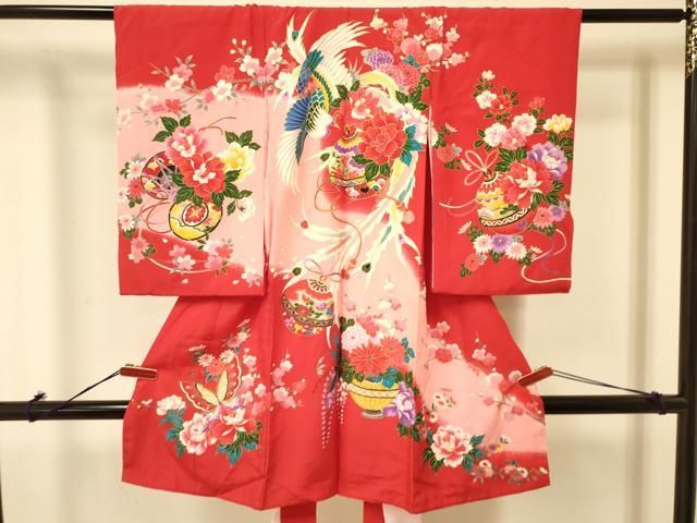 送料無料，格安 平和屋着物[]お宮参り　女の子　祝着　産着　初着　のしめ　鳳凰　花蝶鈴文　暈し染め　金彩　逸品　DAAR6205ma 着物・着物ドレス