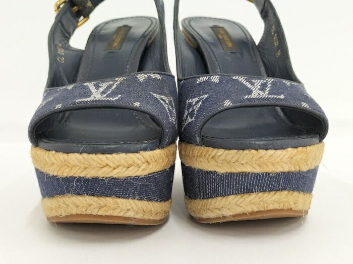 LOUIS VUITTON ウェッジサンダル モノグラムデニム サイズ36 ネイビー
