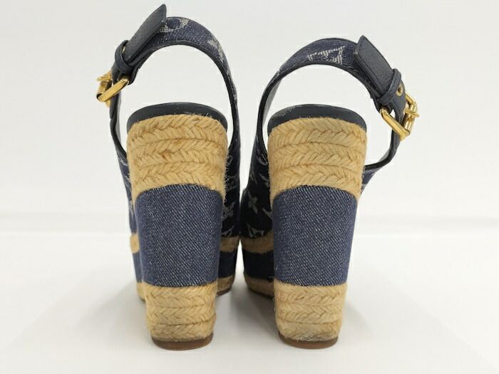 LOUIS VUITTON ウェッジサンダル モノグラムデニム サイズ36