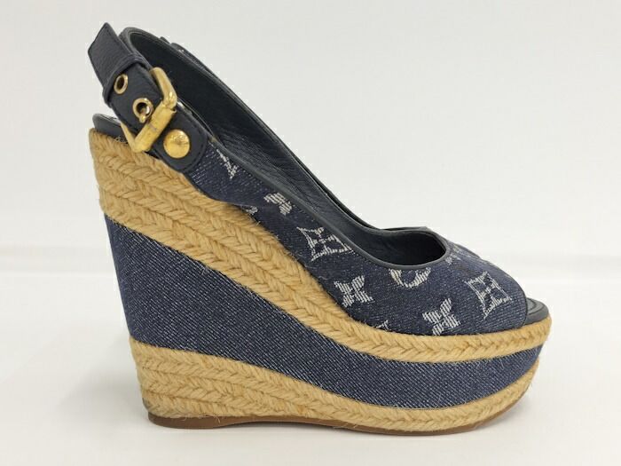 LOUIS VUITTON ウェッジサンダル モノグラムデニム サイズ36 LOUIS VUITTON ウェッジサンダル モノグラムデニム サイズ36