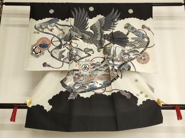 お買い得，品質保証 平和屋着物[]お宮参り　男の子　祝着　産着　初着　のしめ　鷹絵巻文　金銀彩　正絹　逸品　AAAW6890ja 着物・着物ドレス
