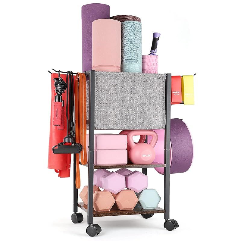 ダンベルラック ヨガマット収納ラック ホームジム収納ラック スポーツ用品収納ラック ヨガマット ストレージラック ダンベル ケトルベル フォームローラー ヨガベルト レジスタンスバンドなどのフィットネス を収納できるジム機器収納ラック 0