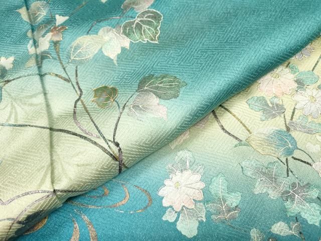 平和屋着物▽訪問着 螺鈿 流水蔦の葉花文 暈し染 金銀彩 正絹 逸品