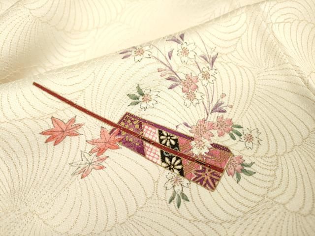 平和屋着物▽上質な小紋 扇花文 金彩 金通し地 やまと誂製 正絹