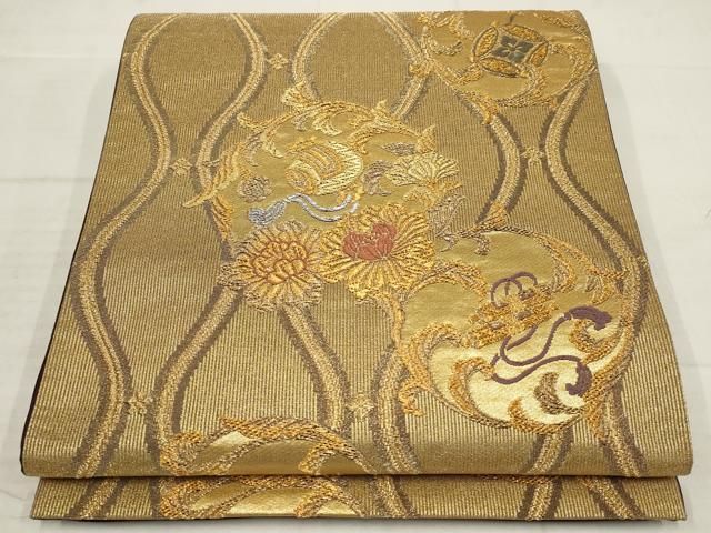 帯　着物　刺繍　金糸　銀糸　１２枚 平和屋着物▽総刺繍 袋帯 草花丸文 金銀糸 正絹 逸品 AAAY5142wj 平和