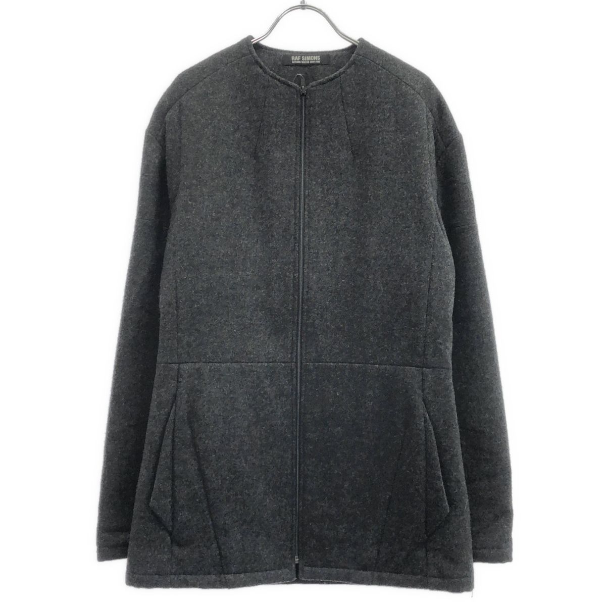 RAF SIMONS ラフシモンズ 2008AW ジップアップノーカラーウールジャケット グレー 46