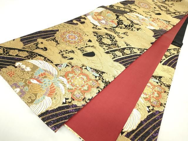 平和屋着物▽六通柄袋帯 正倉院鳳凰花文 金糸 正絹 逸品 DAAX3630az