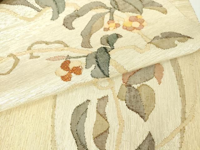 平和屋着物▽西陣 宮階織物 宮繍苑 里葉 八寸名古屋帯 草花文 金銀糸