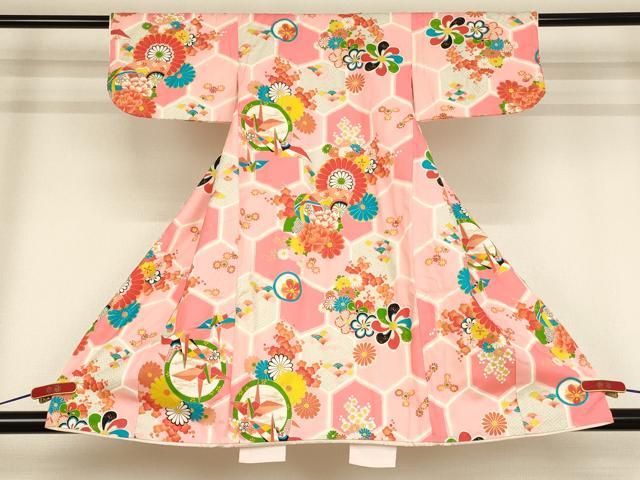 アンティーク着物 扇面 着物 アンティーク着物 子供着物 扇面 紋綸子