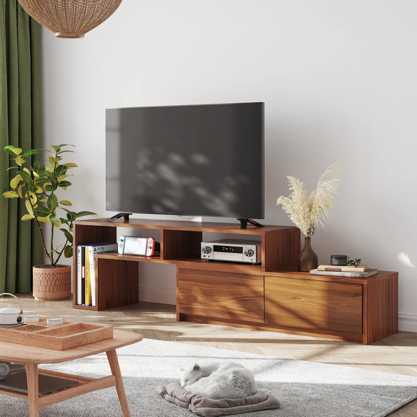 WLIVE テレビ台 テレビボード ローボード 伸縮 角度自由 コーナー 左右レイアウト 42 32インチ 省スペース 引き出し 収納 耐荷重60kg 北欧 おしゃれ ウォールナット