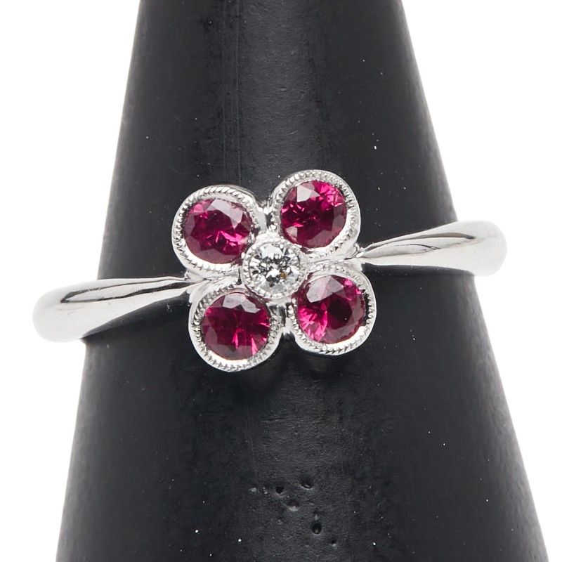 花 フラワー モチーフ K18WG ホワイトゴールド レディース 1-0237352