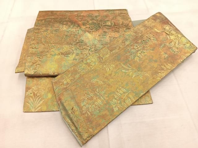 平和屋着物◎西陣 高島織物謹製 つけ帯 青銅箔 動物花文 金糸 引箔