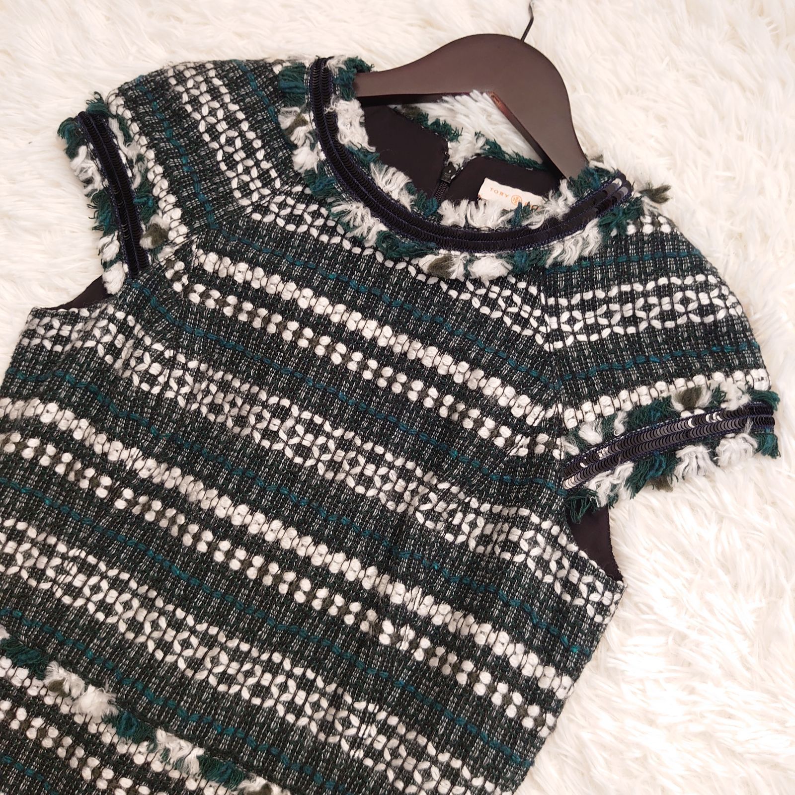 トリーバーチ　グリーン系ツイード 美品です！ Tory Burch トリーバーチ グリーン フェミニン ツイード