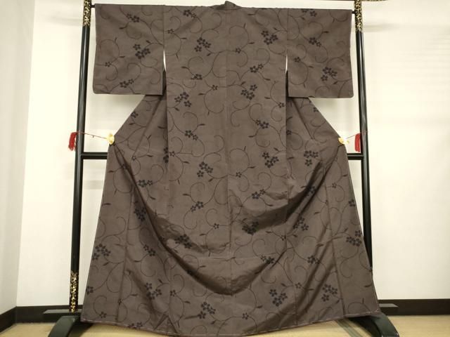 平和屋着物●訪問着　紬地　花唐草文　金彩　正絹　逸品　CAAW8358yc 平和屋着物○訪問着 紬地 花唐草文 金彩 正絹 逸品 CAAW8358yc