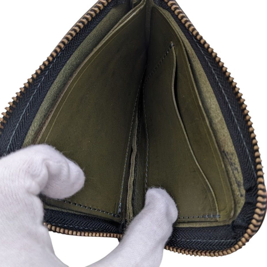  ROTAR Zipper middle wallet ローター L字ファスナー 薄型ミドルウォレット ミネルバリスシオレザー オリーブ コインケース 小銭入れ 小物