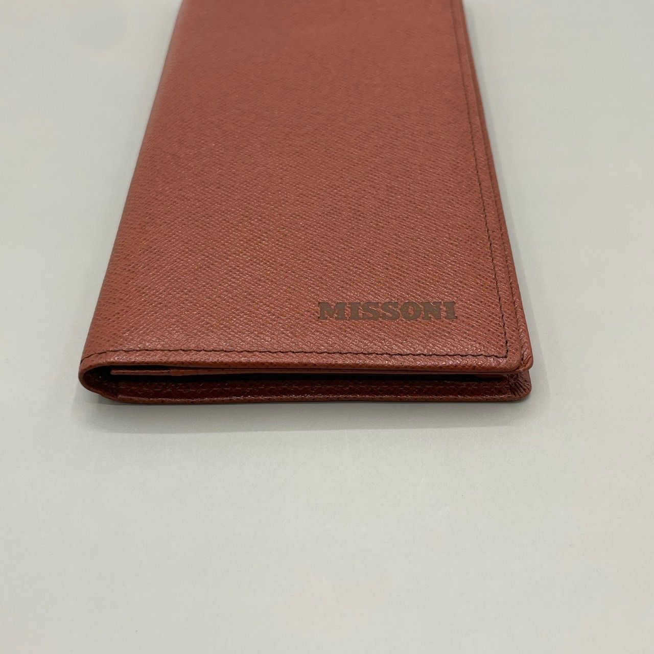 未使用級 MISSONI ミッソーニ 長財布 お札入れ レザー ロゴ 茶 