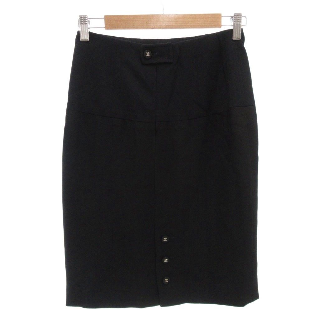 シャネル CHANEL 96P P06355W02290 タイトスカート フォーマル ココマーク ひざ丈 38 黒 ブラック FF GY19 AA