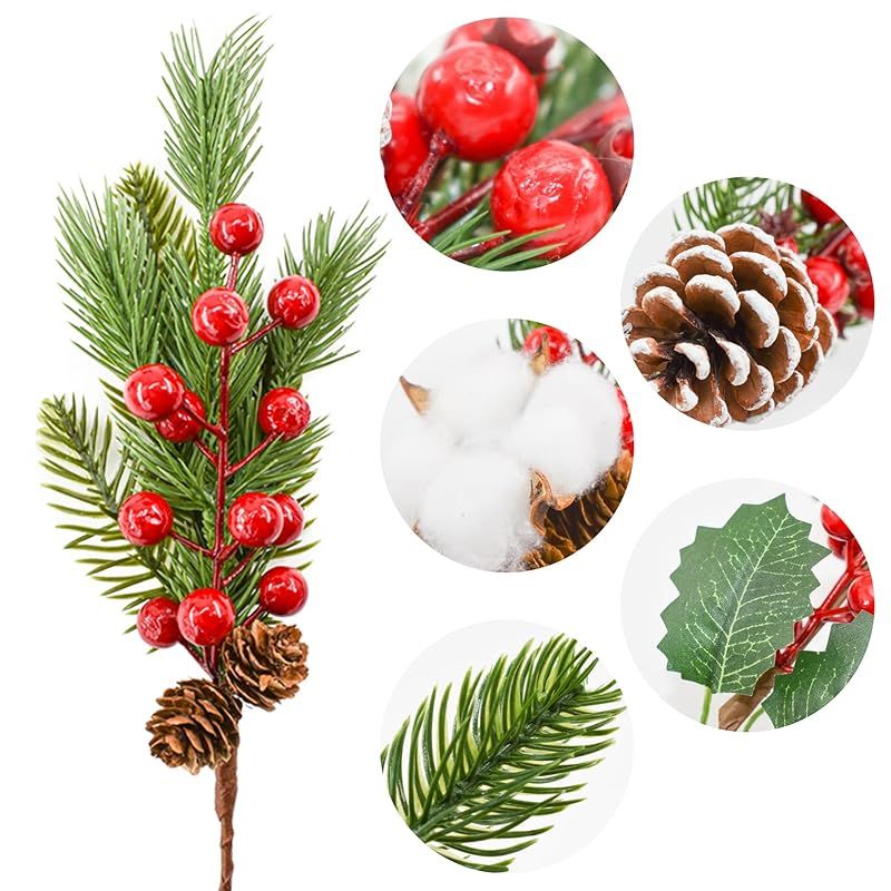 Bacucine クリスマス 人工松ピック 12種類 クリスマス 飾り レッド