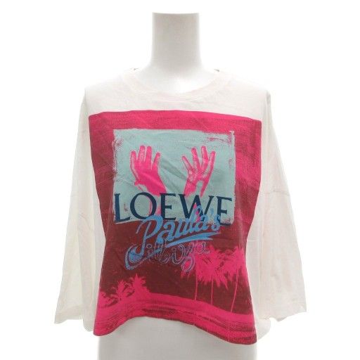 ロエベ LOEWE Paula s Ibiza Tシャツ カットソー XS 白 ホワイト プリント クロップド S616Y22X39 |FF GY19