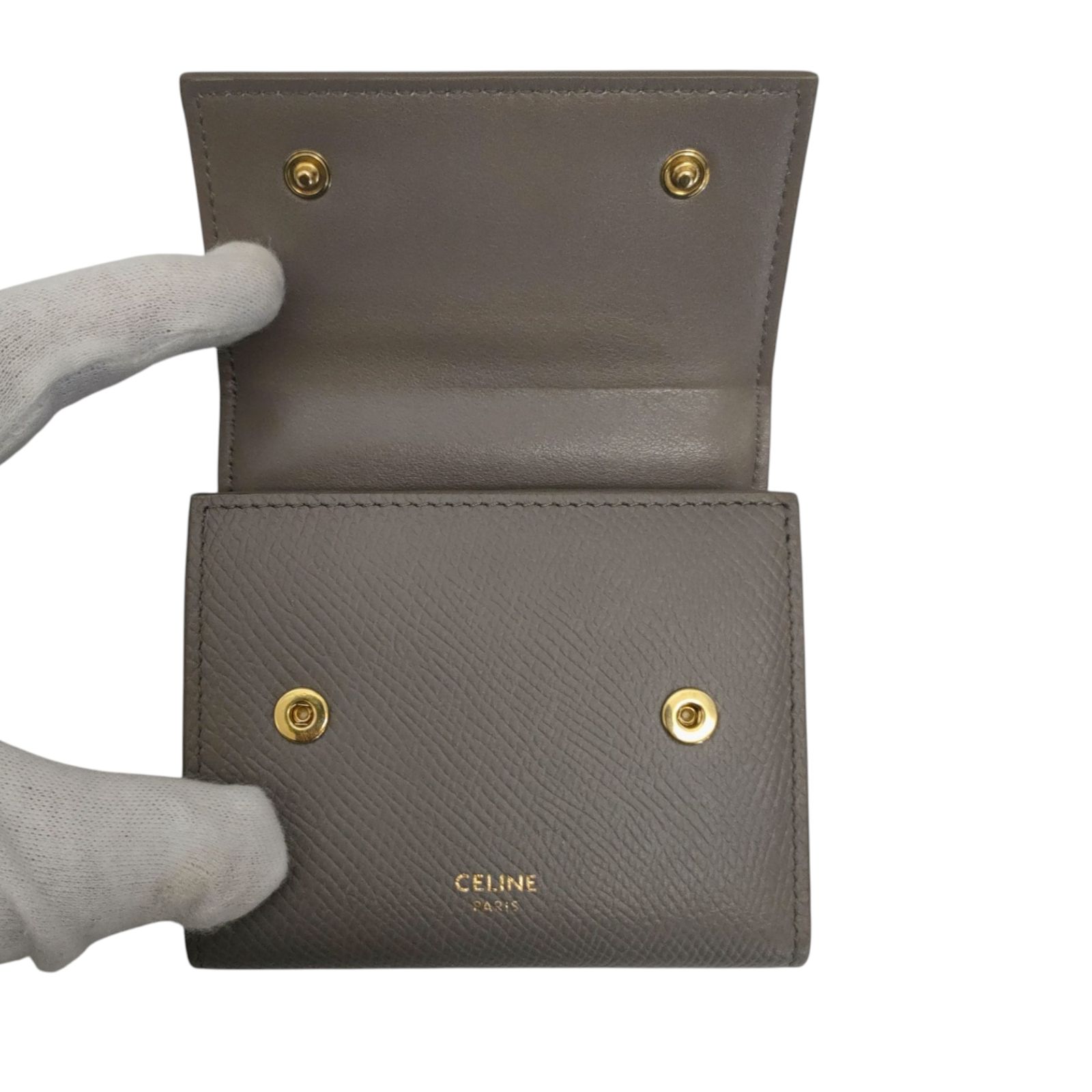 CELINE 三つ折り財布 グレー レザー CELINE◇スモール トリフォールド