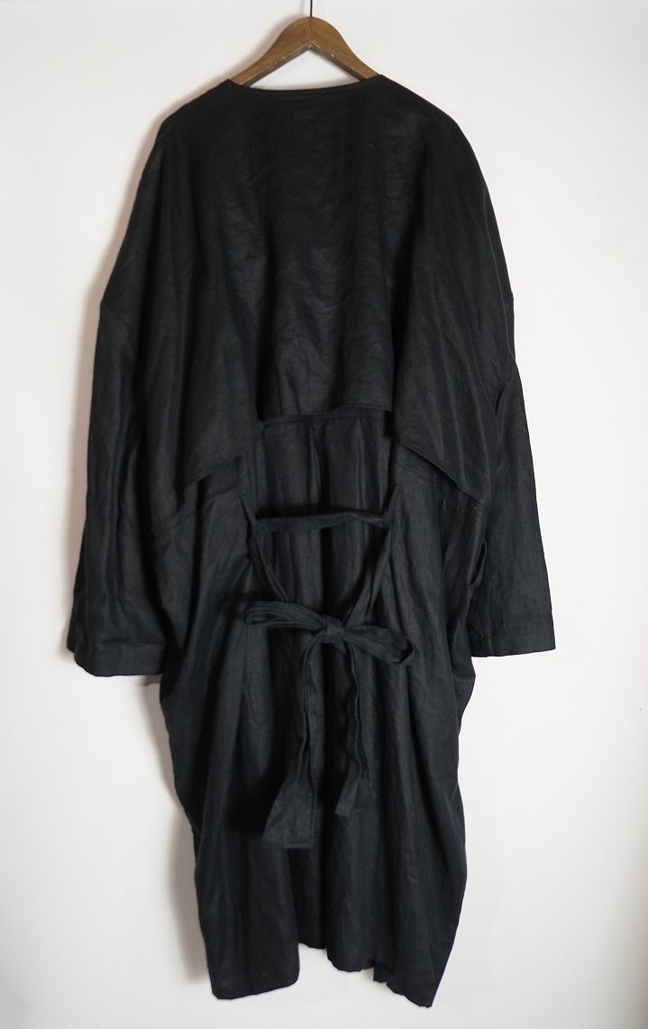 69us sixty nine シックスティナイン リネン ロング トレンチ コート オーバーサイズ サイズXL ブラック黒1018P