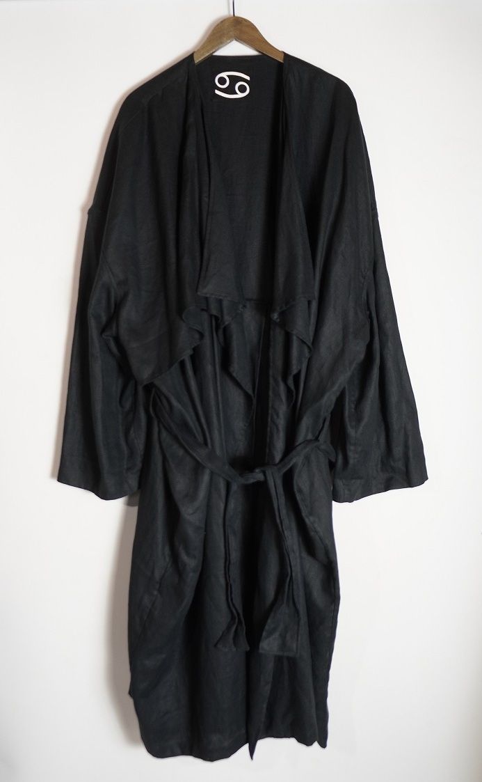 69us sixty nine シックスティナイン リネン ロング トレンチ コート オーバーサイズ サイズXL ブラック黒1018P♪