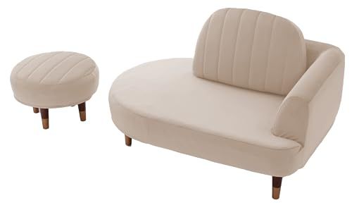 セルタン オットマン付きコンパクトカウチソファ ベロア生地 グレージュ A 1058 p b 719 BE