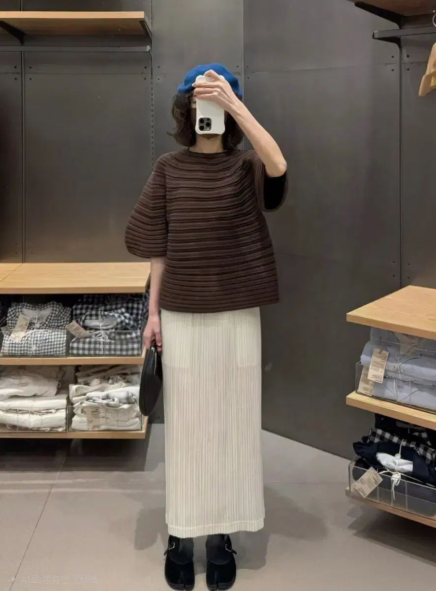 プリーツプリーズ スカート 白 - マッシュルーム ニット