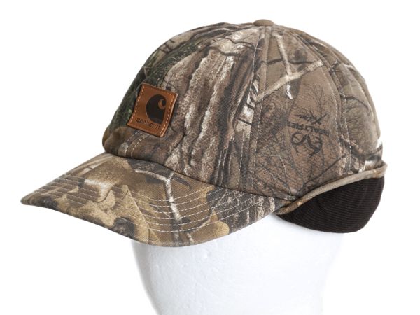 US企画 カーハート 迷彩 イヤー フラップ キャップ メンズ M L 帽子 リアルツリー カモ ワーク コットン 中綿入り 防寒