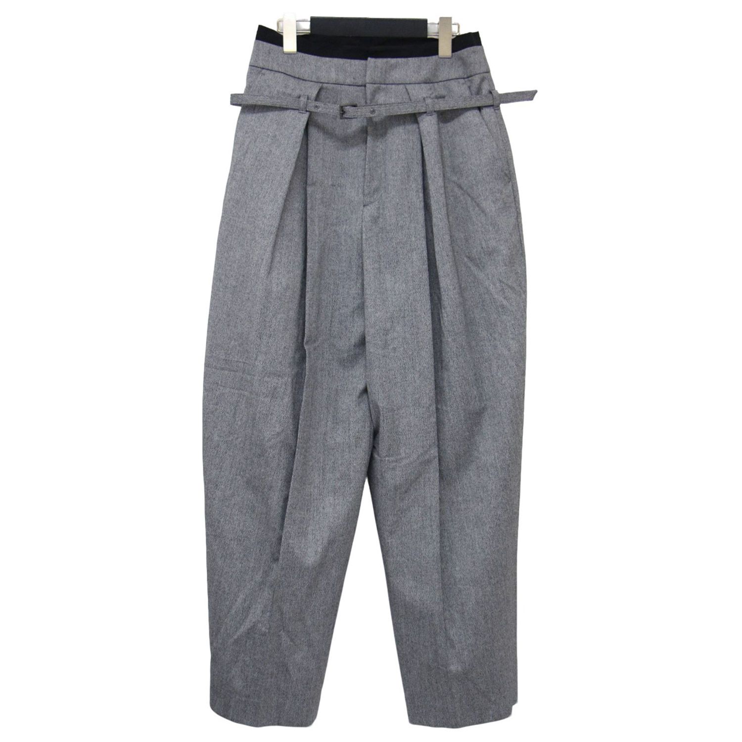 LOHEN ローヘン パンツ グレー サイズ 38 M | 24秋冬 バイカラーカットオフ タック パンツ | スラックス | ワイド テーパード ベルト付き ツイード ウール | ボトムス ズボン | 日本製 レディース