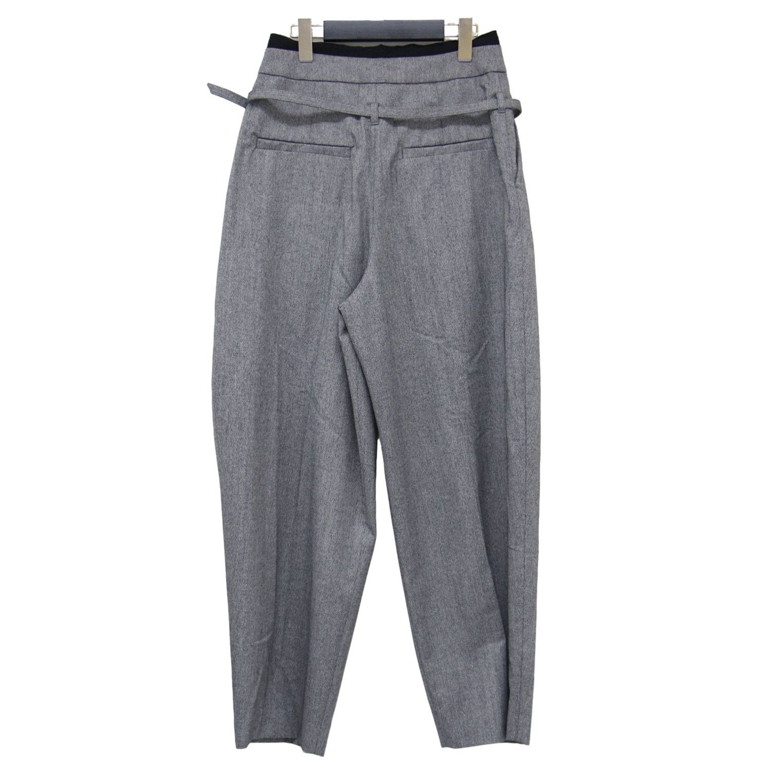 LOHEN ローヘン パンツ グレー サイズ 38 M 24秋冬 バイ カットオフ タック パンツ スラックス ワイド テーパード ベルト付き ツイード ウール ボトムス ズボン レディース