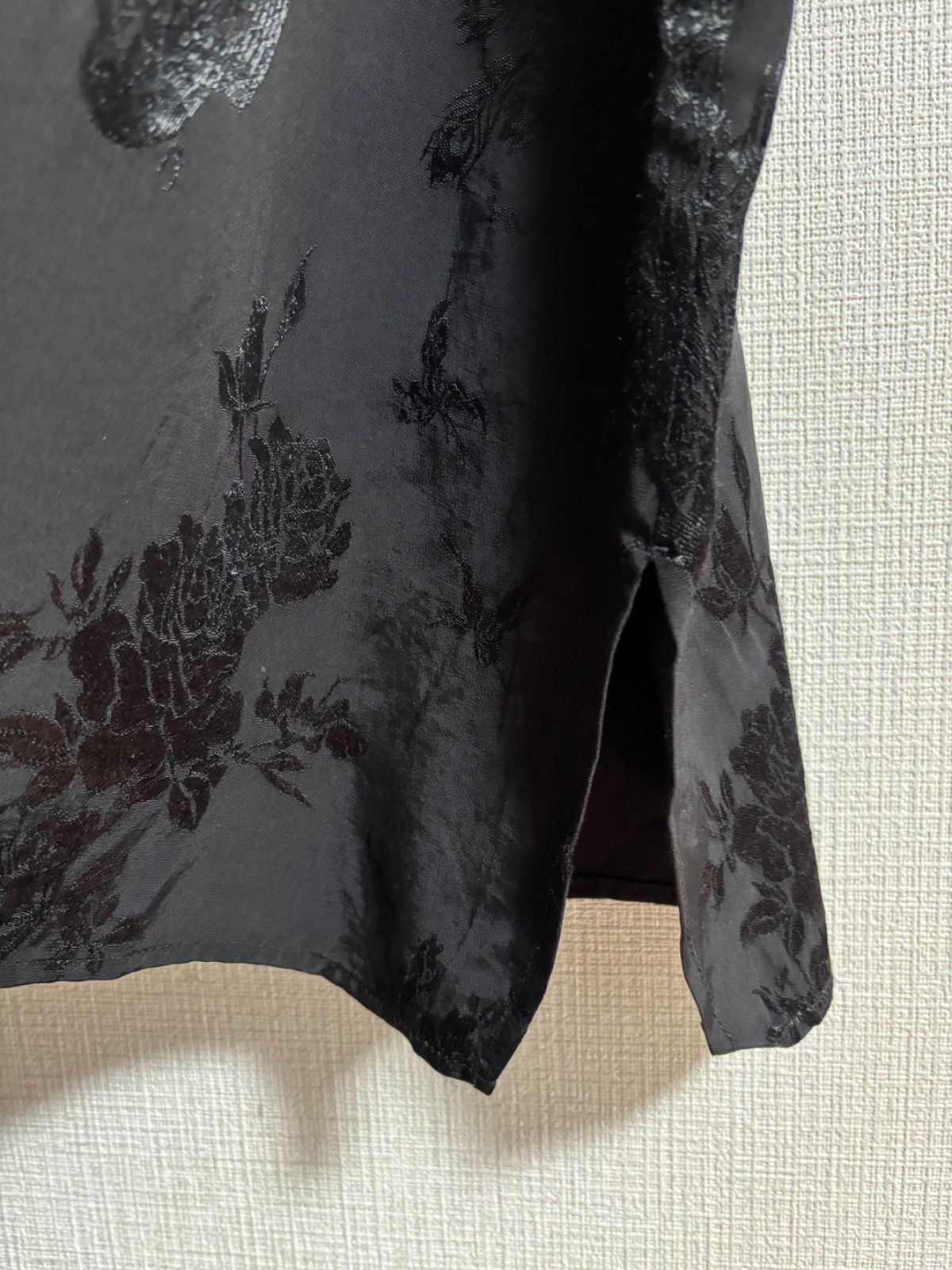  ellecy アンドエルシー 孔雀ジャカードシャツ チャイナ ブラック 五分袖 七分袖 シャツ ブラウス