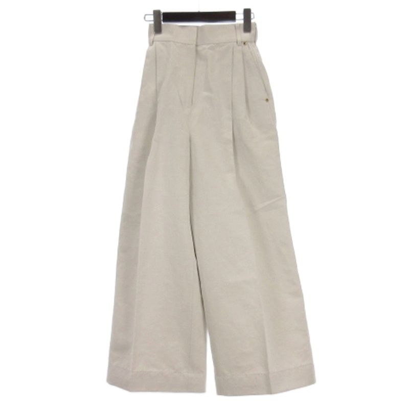 エブール ebure ツータック ワイドパンツ リネン コットン混 ホワイト系 36